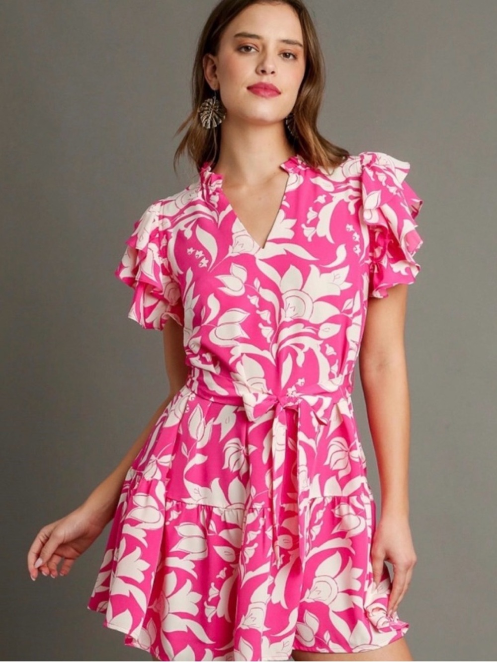 Umgee Hot Pink Floral Ruffle Mini Dress - Picture 3 of 3